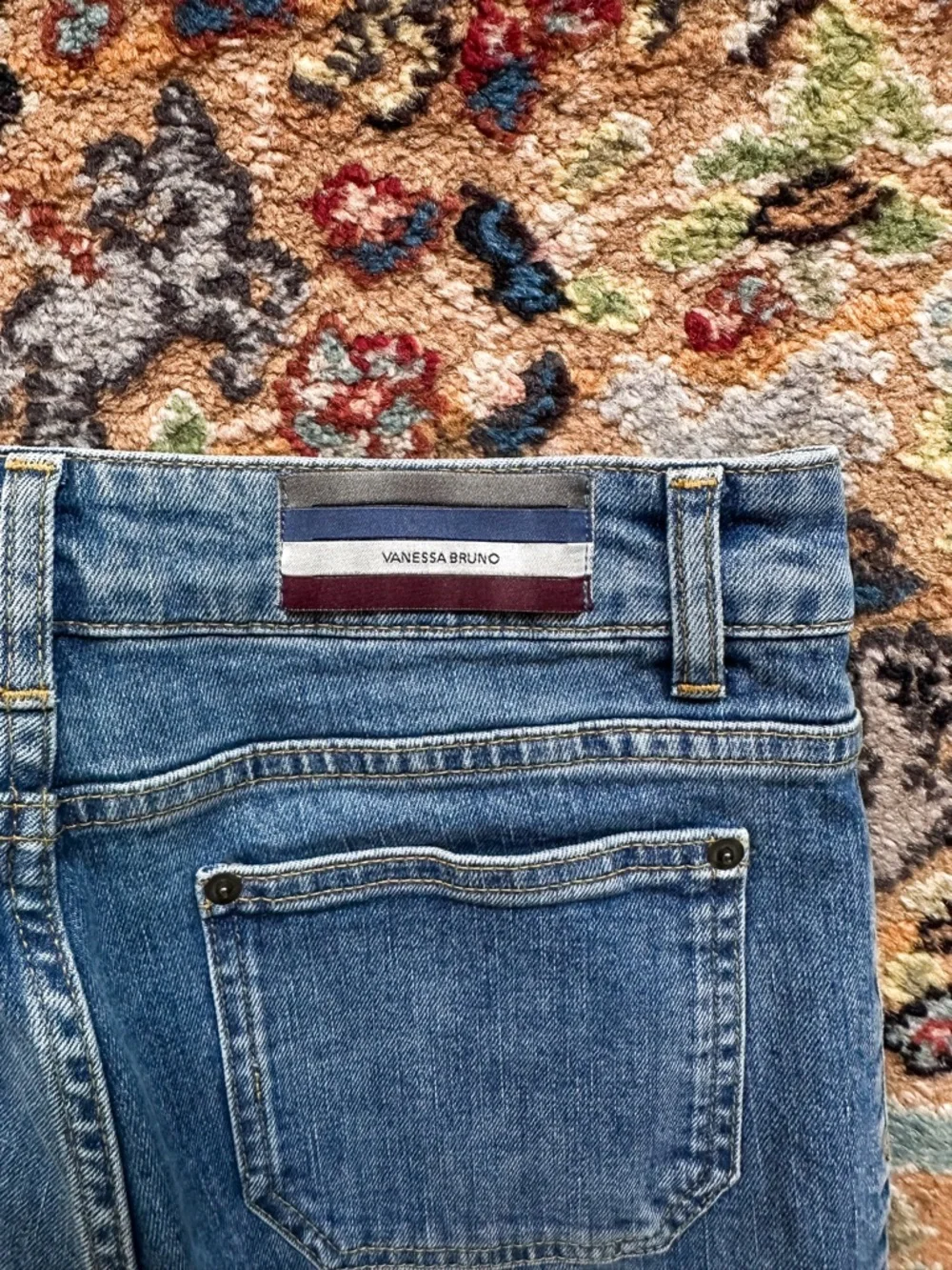 Vanessa Bruno Dompay High Rise Flare Jeans Indigo Size 6 26 Contrast Stitch NWOT - Picture 2 of 10